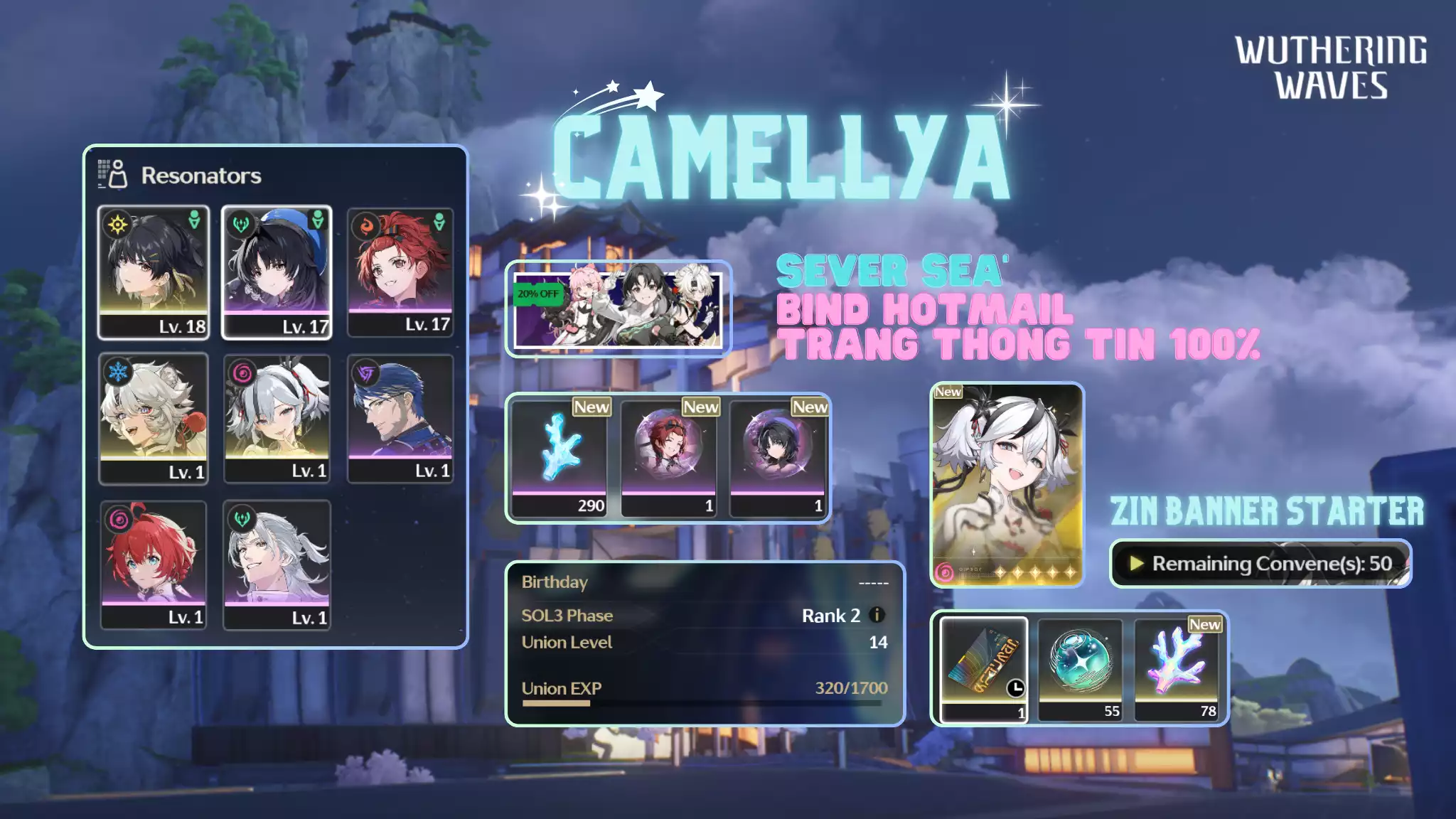 [Sea] Camellya + LingYang+ 5 sao tân thủ + Vé chọn 5 sao + Map zin 100%